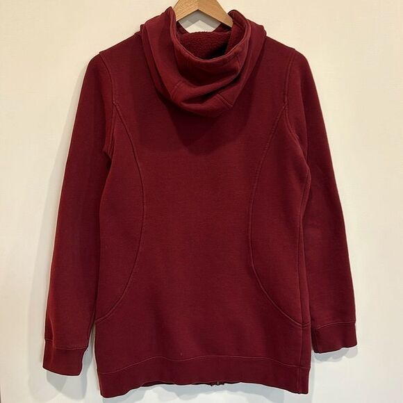 686 Long Zip Hoodie Womens Size Small Solid Maroon Fleece Extended Hooded Jacket - Picture 6 of 12